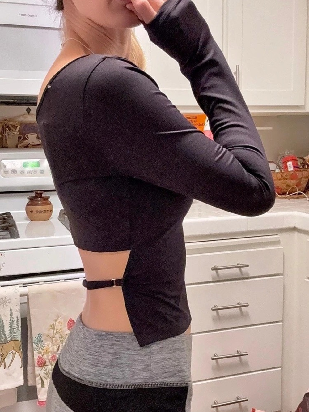 Cotton On Asymmetrical Long Sleeve Crop Top Black - Picture 6 of 6